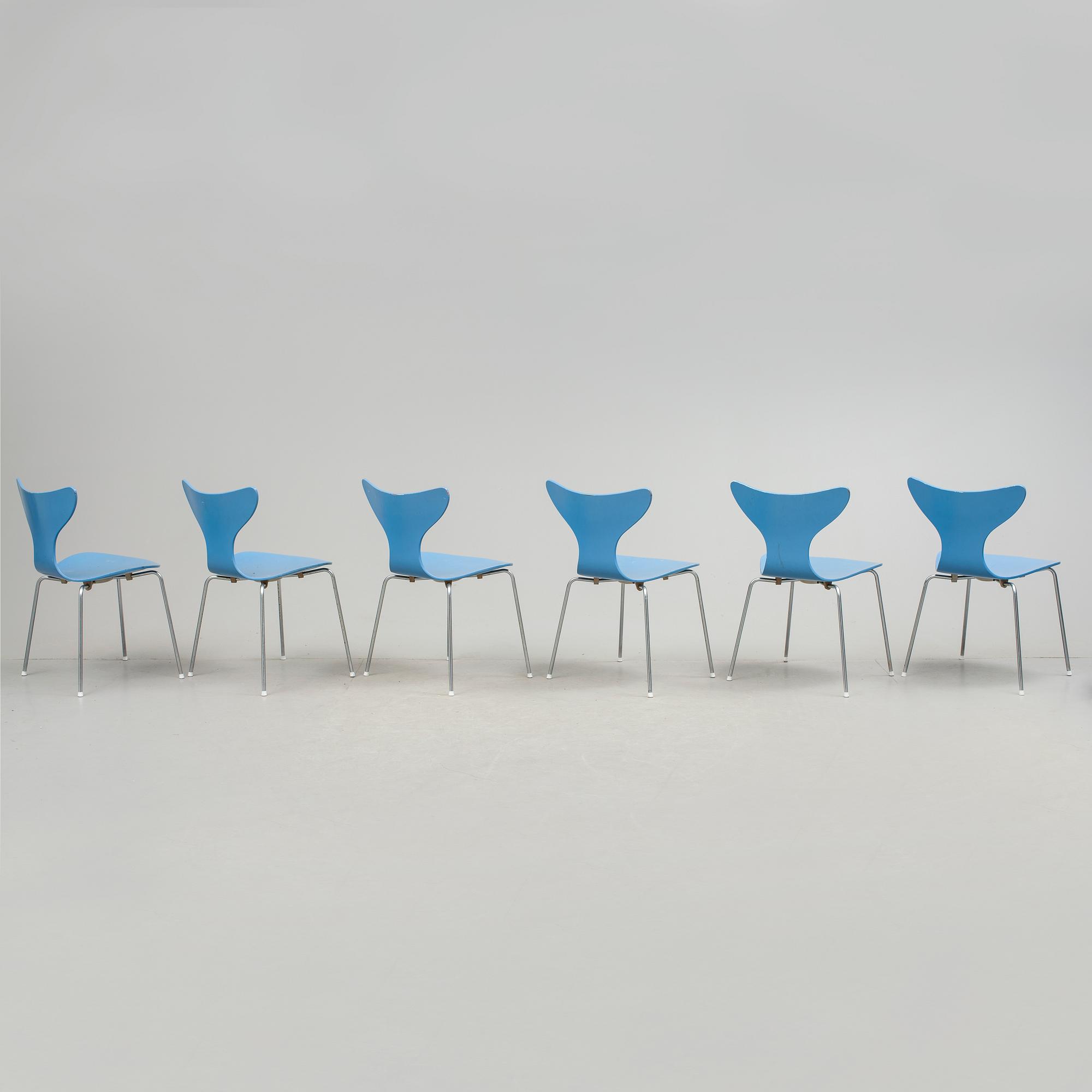 STOLAR, 6 stycken, "Liljan", Arne Jacobsen, 1970-tal.