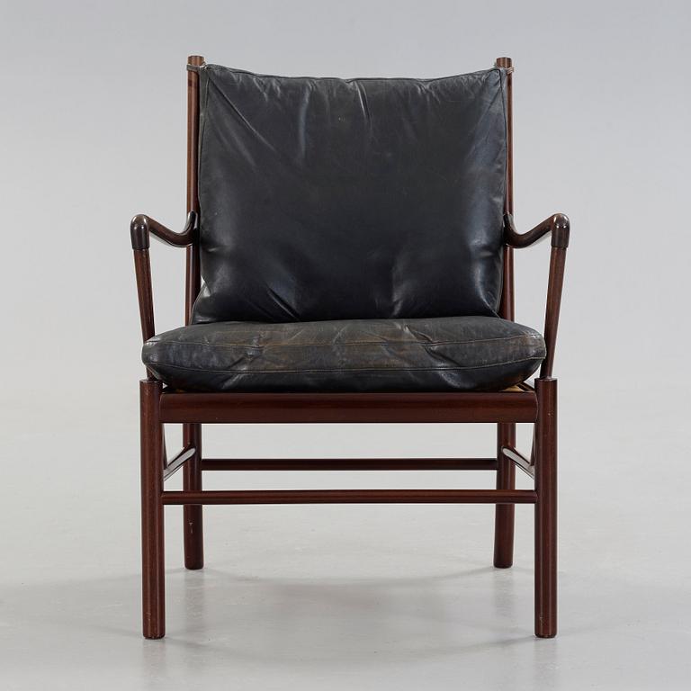 Ole Wanscher, a stained mahogany and black leather 'Colonial Chair', 'PJ 149', Poul Jeppesen, Denmark.