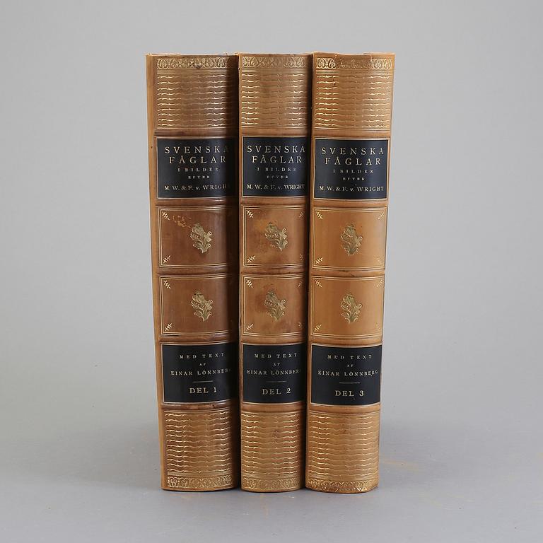 SVENSKA FÅGLAR, 3 volymer, M,W och F. von Wright, Stockholm 1924-29.