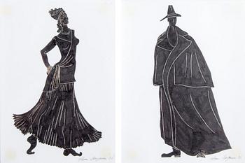 Anna Bergman, 14 silhouette costume sketches.