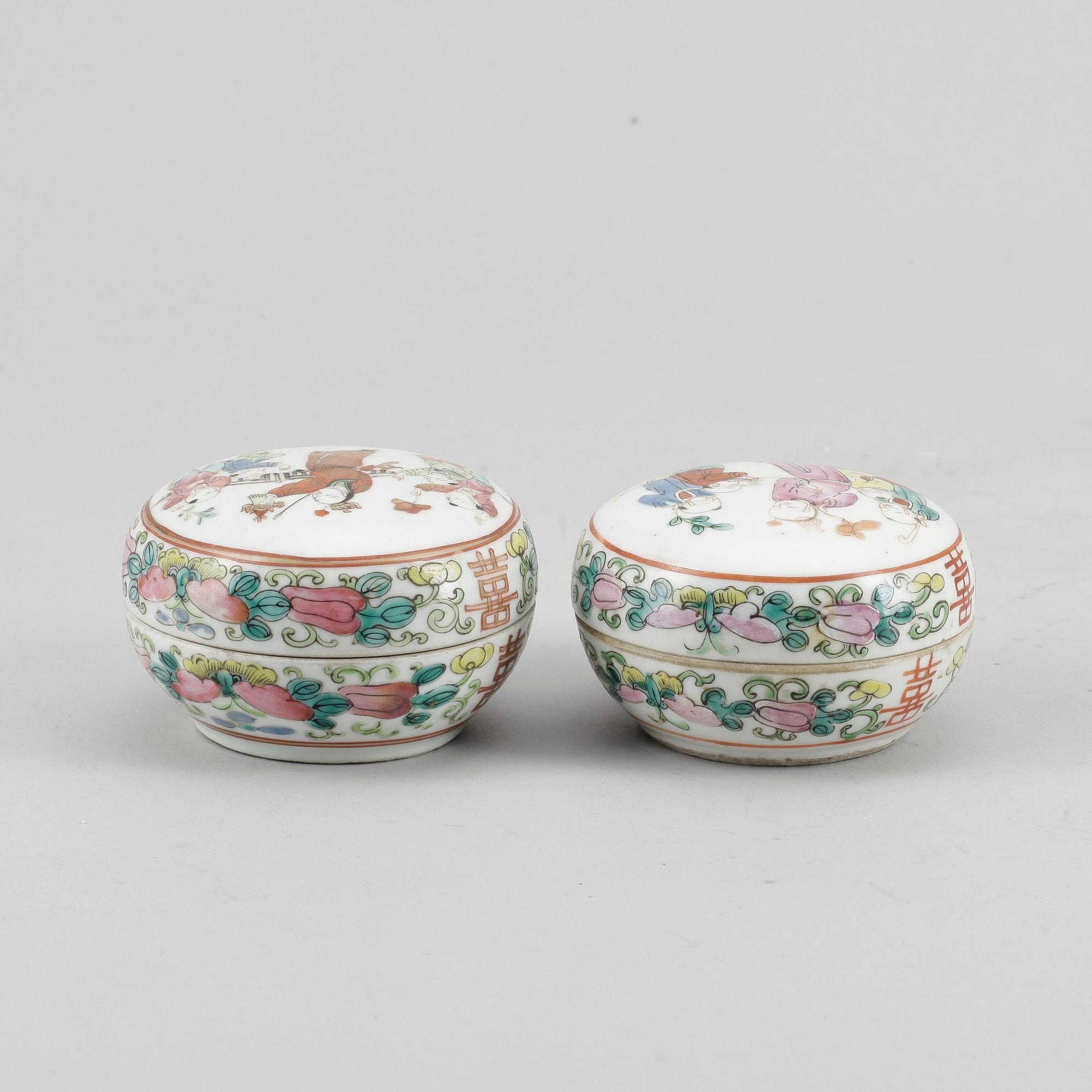 ASKAR med LOCK, 2 st, porslin, Kina, 1800-/1900-tal.