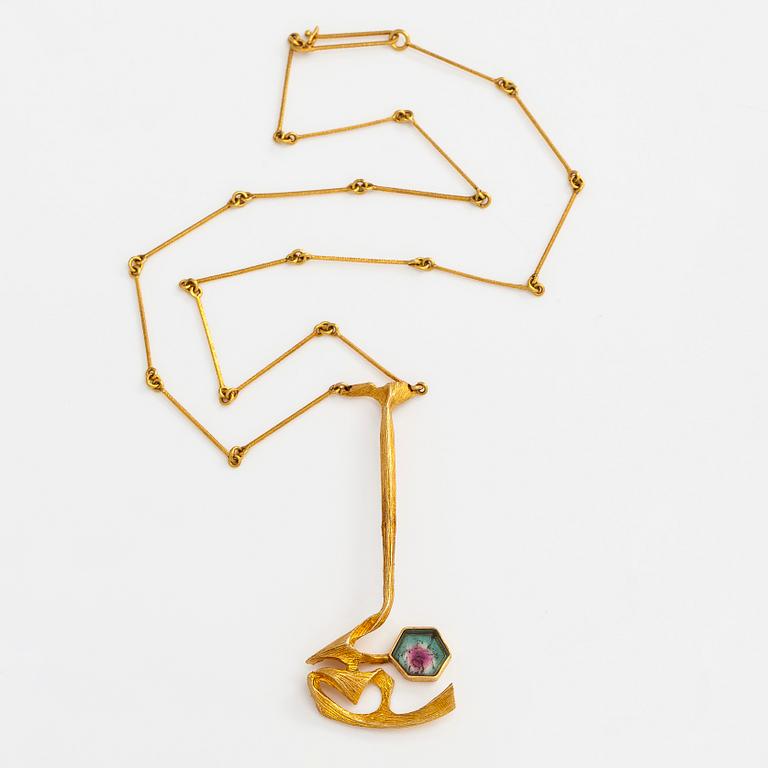 Björn Weckström, an 18K gold 'Nymph's Eye' necklace with a tourmaline. Lapponia.