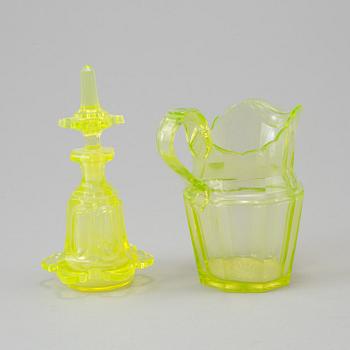 A glass flacon and jug late empire mid 19th century.