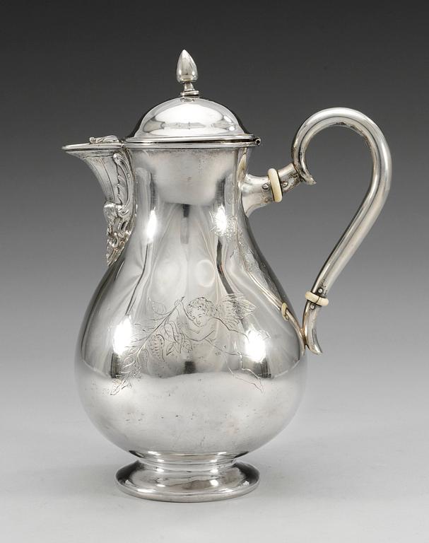 KAFFEKANNA, silver. Köpenhamn 1850-tal.