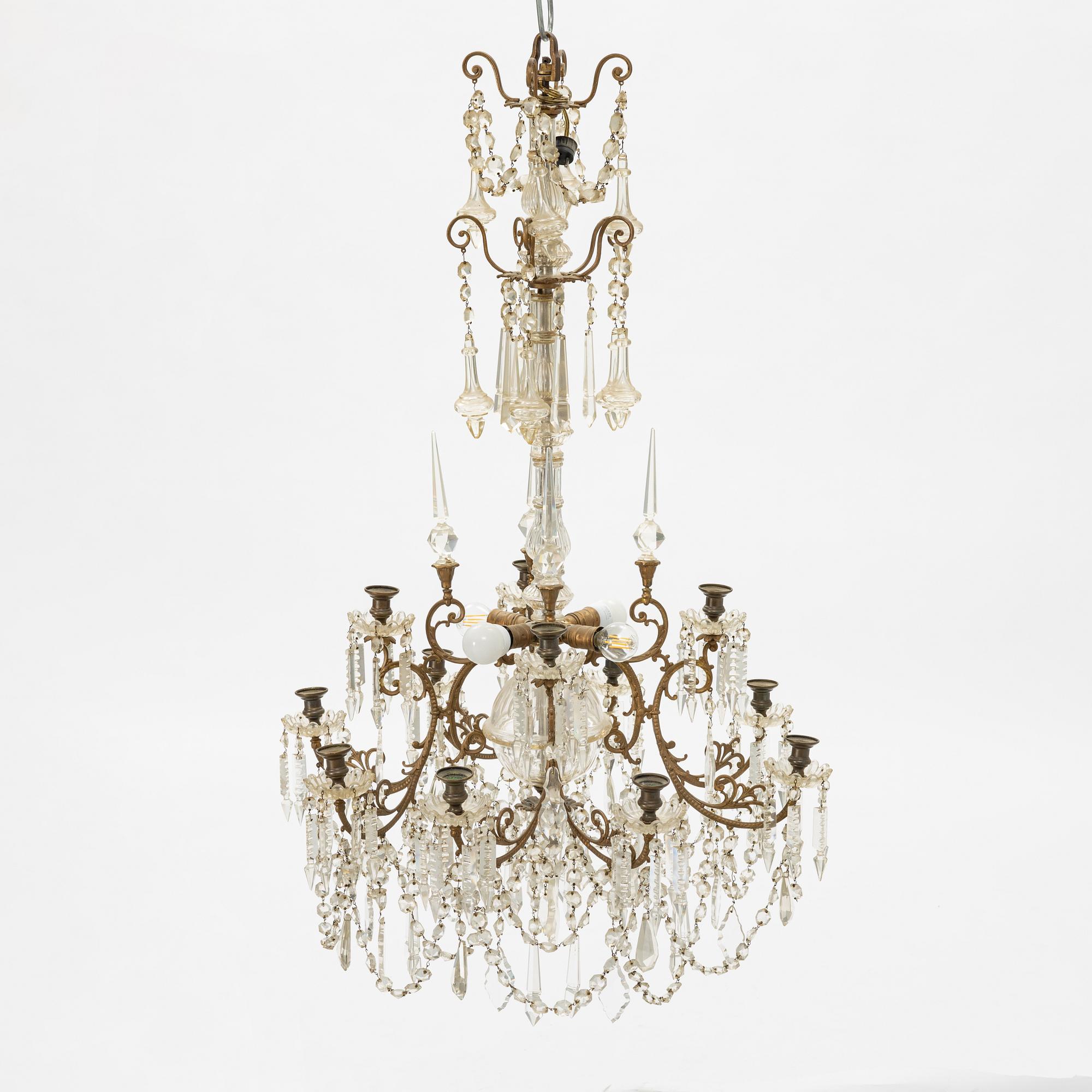 An 18-light chandelier, later part of the 19th Century.