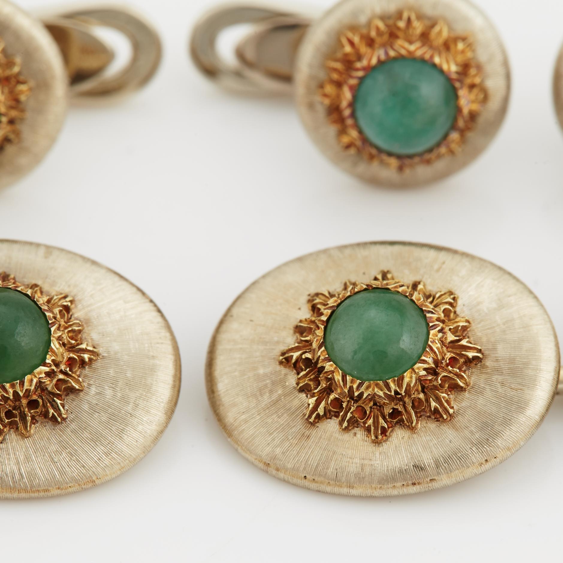 A pair of jade cufflinks and studs from Buccellati.