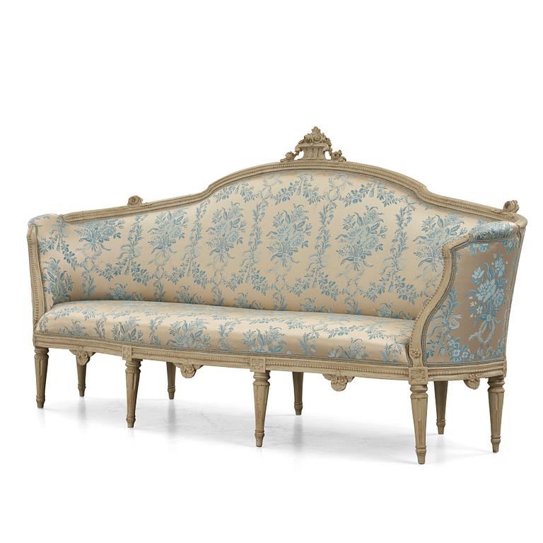 A grey-painted Gustavian 'canapé en corbeille'. sofa, by J E Höglander.