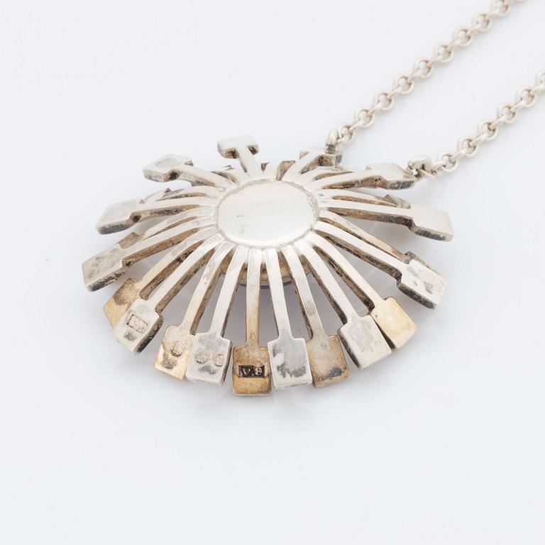 Victor Janson, two brooches  and necklace, silver, with amethyst.