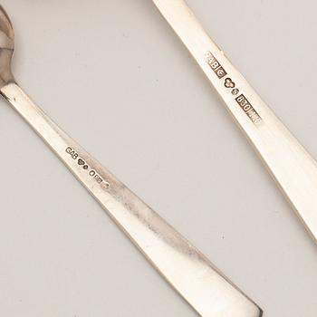 Jacob Ängman, kaffeskedar 12 st, samt tårtspade, silver, "Rosenholm", GAB, Stockholm.