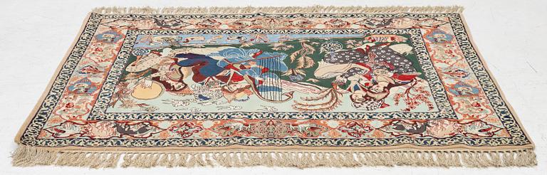 Carpet, Isfahan, figural, approx. 108 x 151 cm,