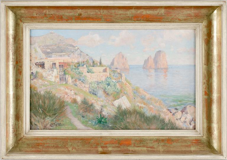 AXEL LINDMAN, olja på pannå, sign daterad Capri 1892.