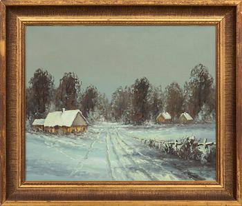 Wiktor Korecki, Landscape with Buildings in Winter Attire.