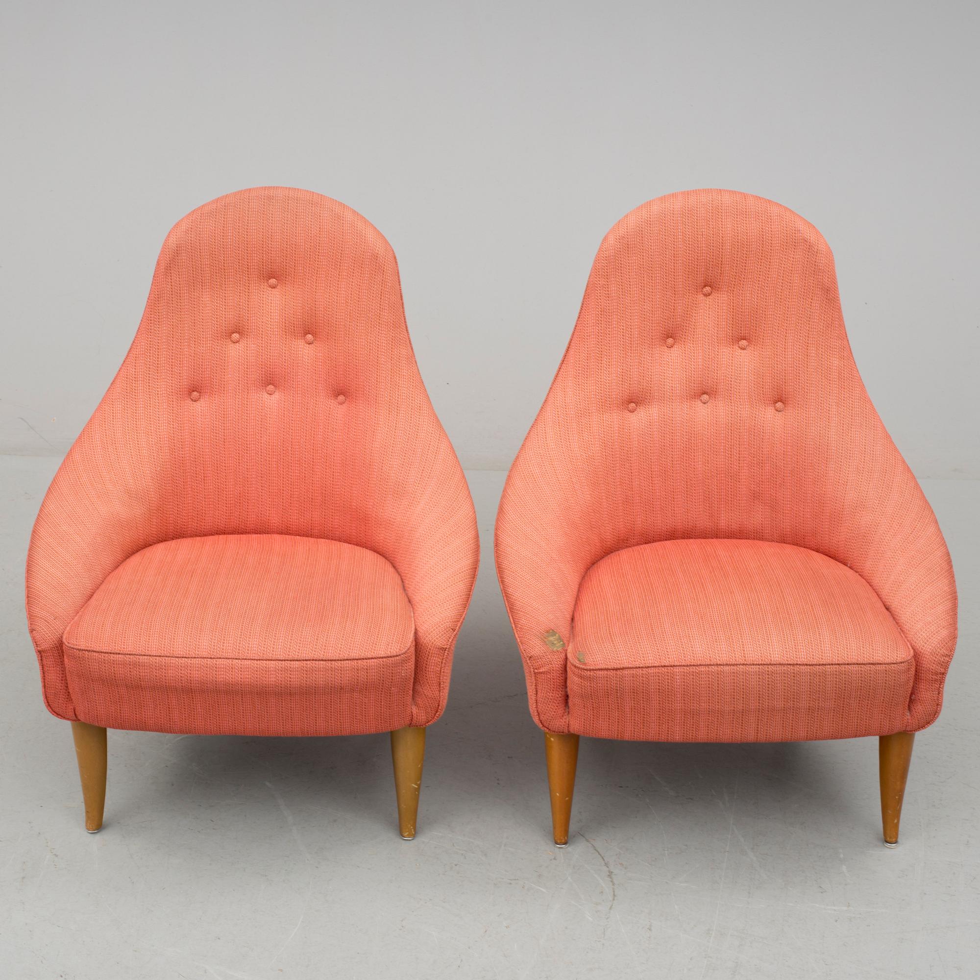 FÅTÖLJER, ett par, "Lilla Eva", ur möbelserien Paradiset, formgiven av Kerstin Hörlin för AB Nordiska Kompaniet NK.