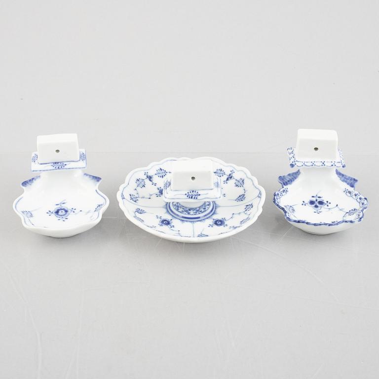 Three 'Blue Fluted' / 'Musselmalet' porcelain matchbox stands, Royal Copenhagen, models 136, 546, 2044, 1898-1923.