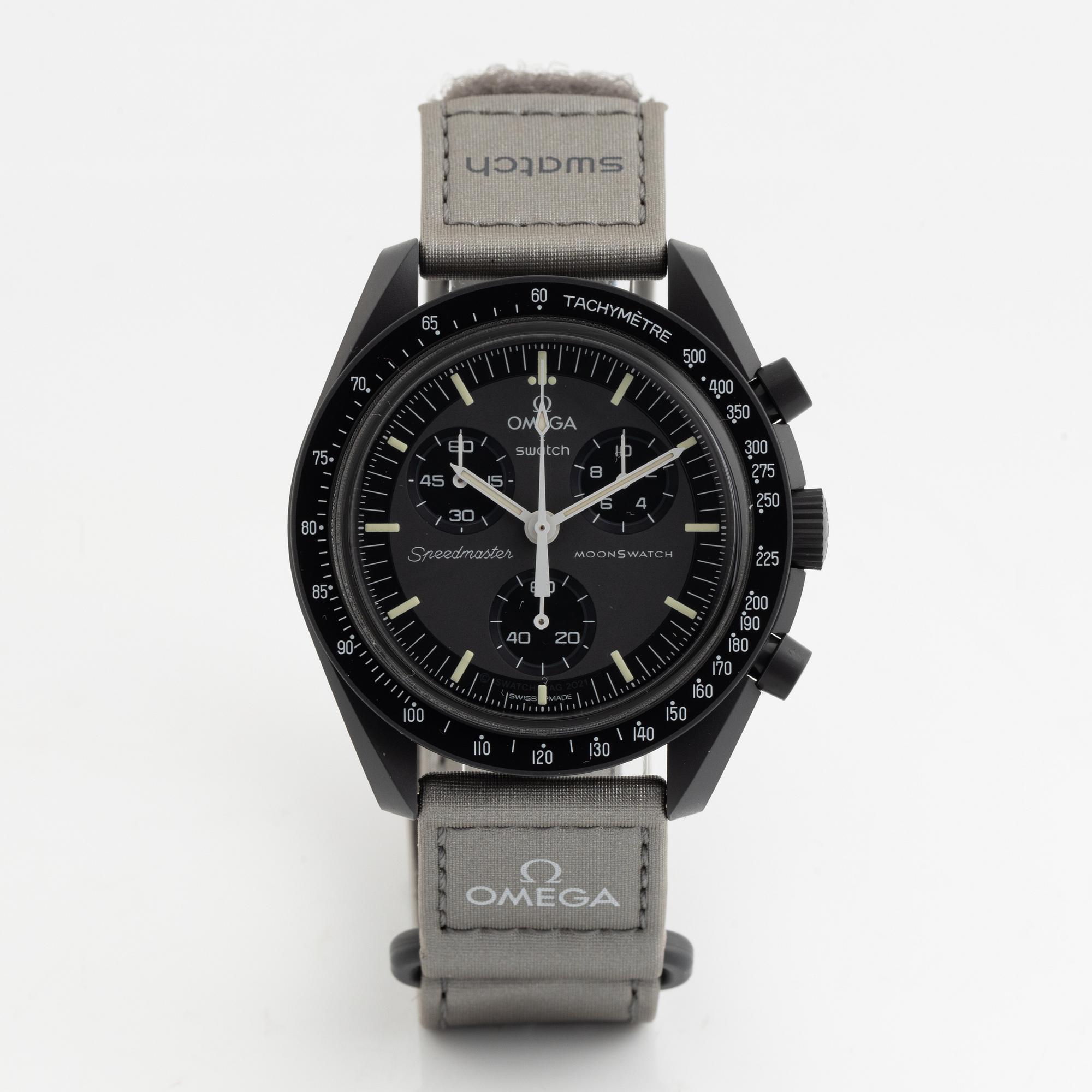 Swatch/Omega, MoonSwatch, Mission to Mercury, chronograph, wristwatch, 42 mm.