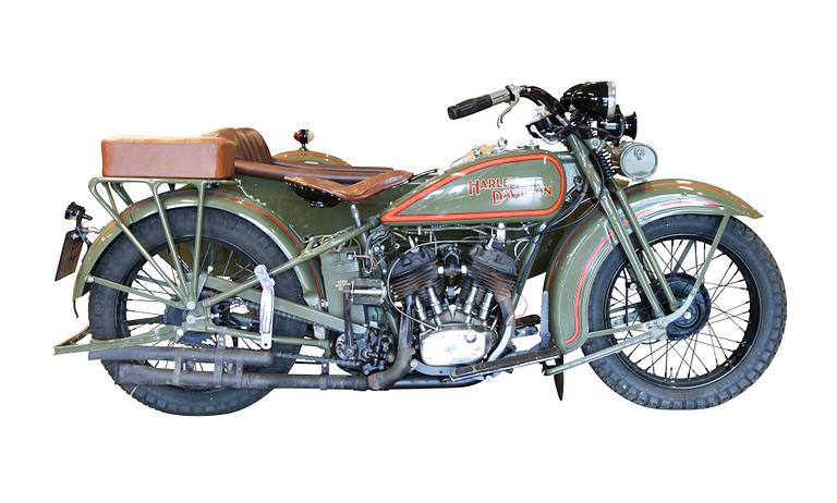 MOTORCYKEL MED SIDOVAGN, Harley Davidson, 1930, 750 cc.