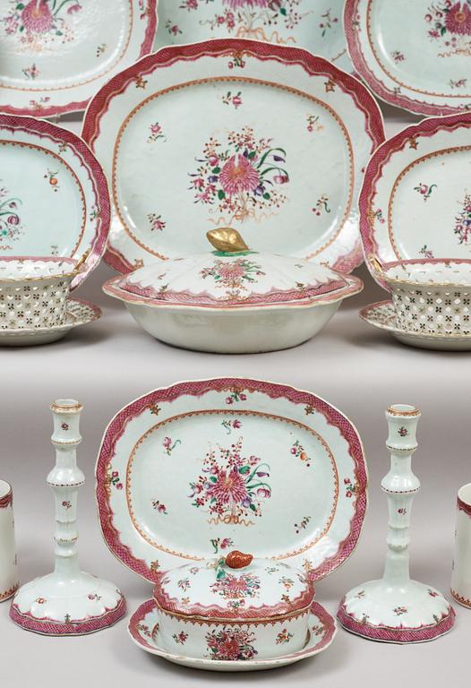 A famille rose dinner service, Qing dynasty, Qianlong (1736-95). (56 pieces).