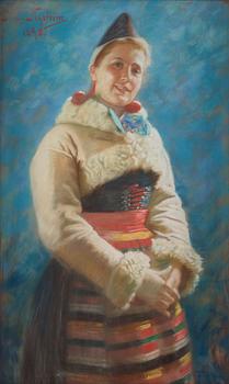 778. Jenny Nyström, Smiling girl with traditional dress.