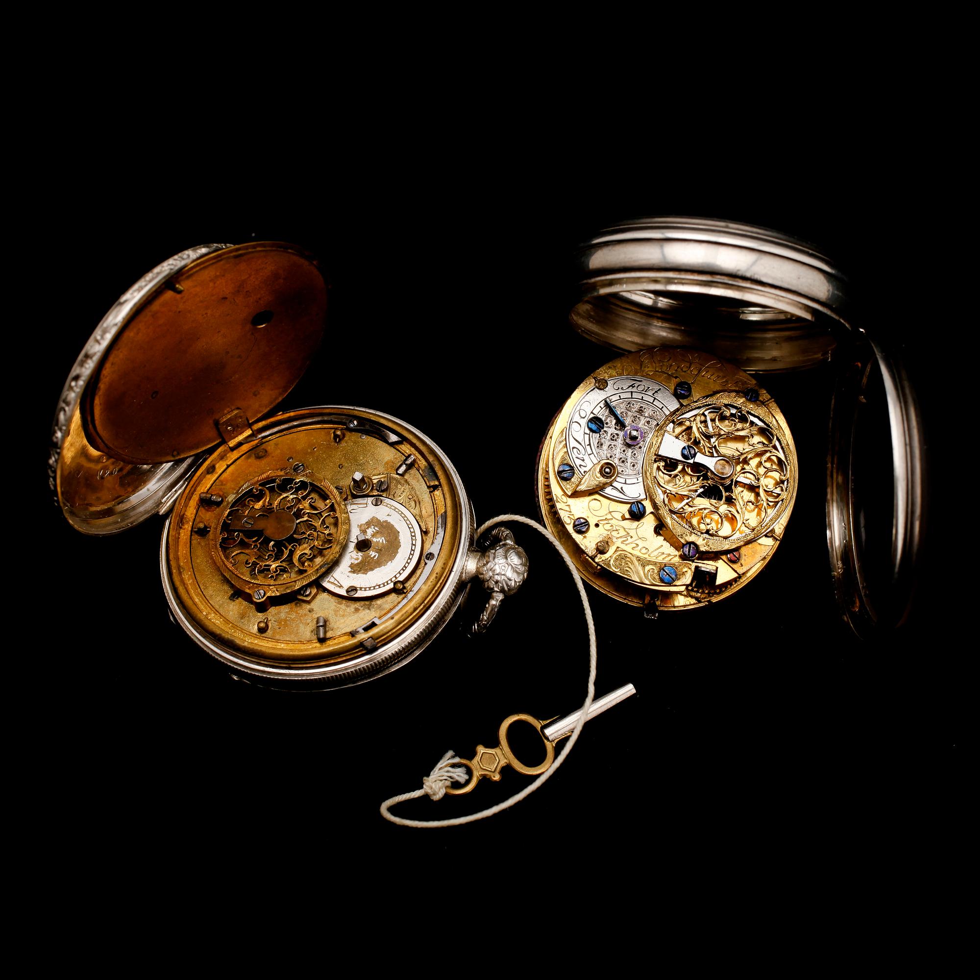 SPINDELUR SAMT FICKUR, silver, bl a Th Lundqvist, Stockholm, No 273, 1800-tal.