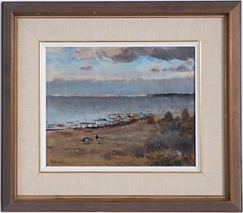 Lindorm Liljefors, Coastal landscape with white-fronted geese.