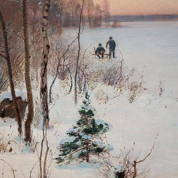 Carl Johansson, Winter landscape with fishermen.