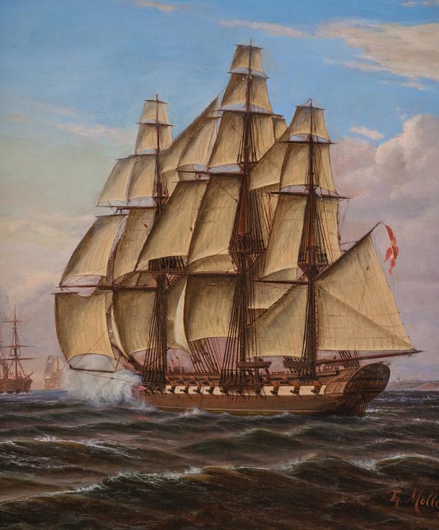 Thorvald Möller, Frigate under full sail at Kronborg Castle.