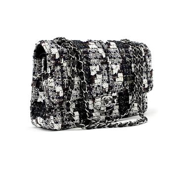 700. CHANEL, a quilted blue and white fabric "Double Flap" shoulder bag.