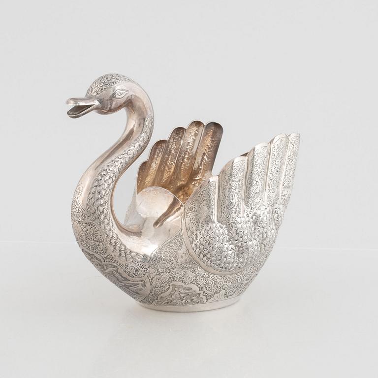 Bowl in the shape of a swan, silver, Iran, 20th Century.