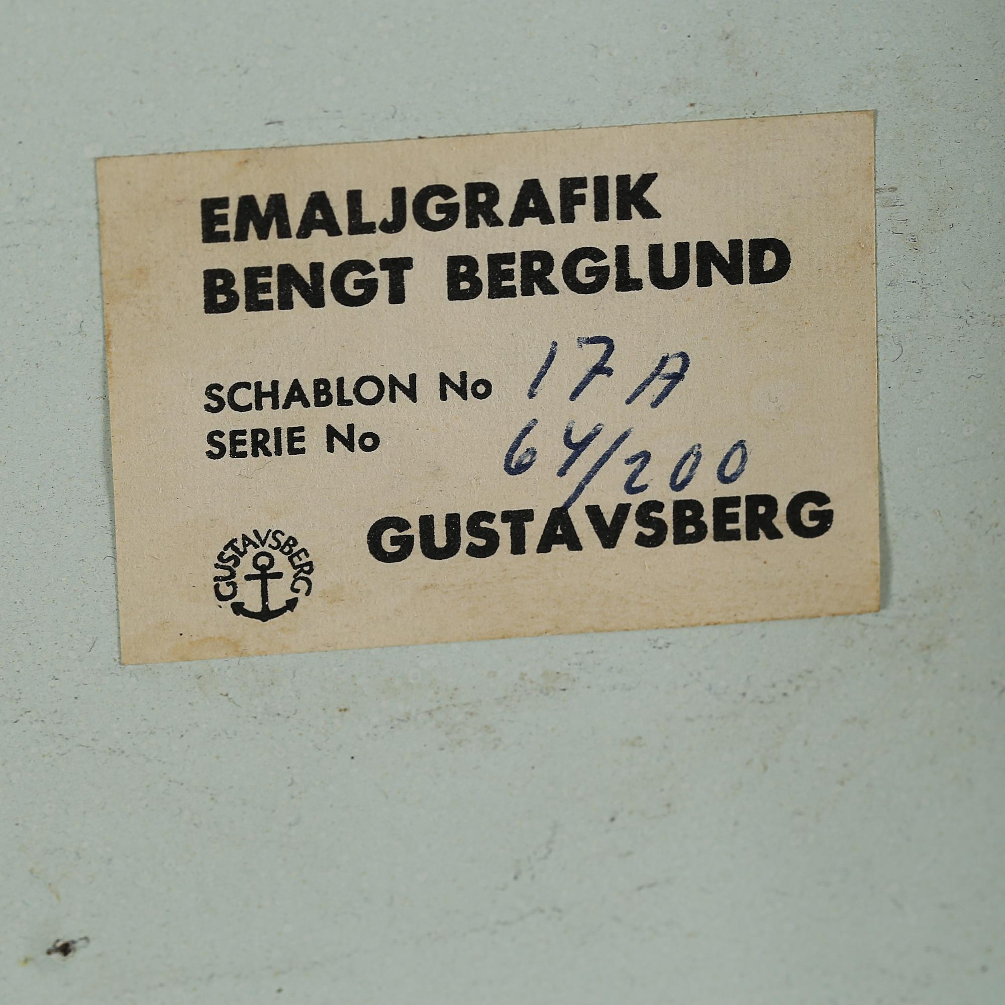 BENGT BERGLUND, emalj på plåt, Gustavsberg, signerad och numrerad 64/200.