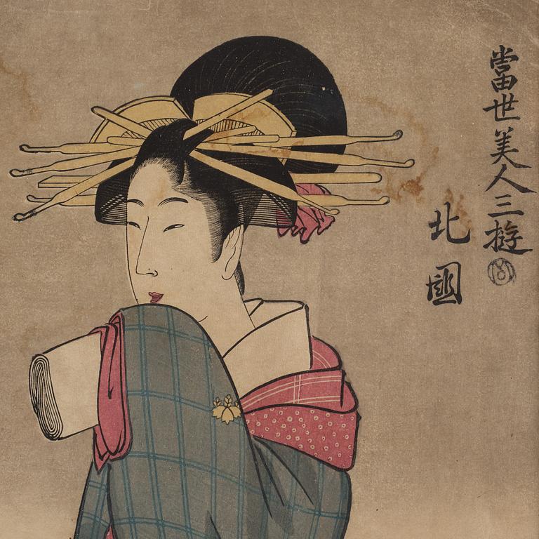 UTAMARO KITAGAWA (c.1753-1806), efter, färgträsnitt. Japan, 1800-tal.