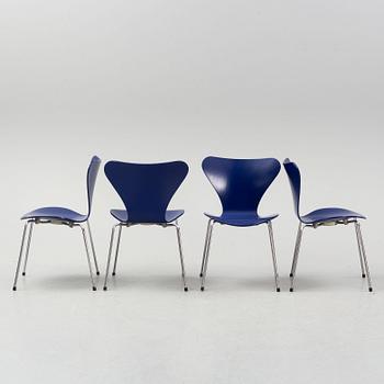 A set of four "Sjuan" chairs, Arne Jacobsen for Fritz Hansen, Denmark, 1989.