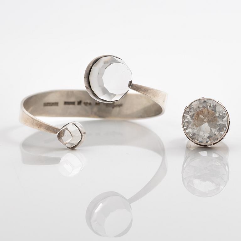 Arm ring and ring, silver with rock crystal, arm ring by Gert Thysell,