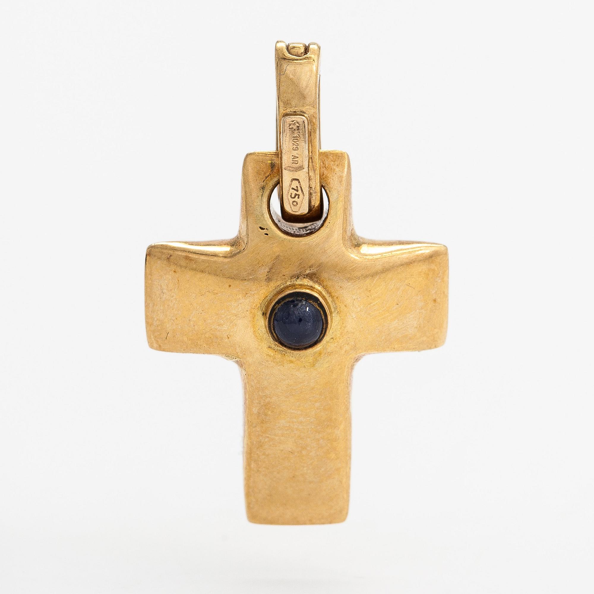 Hänge, kors, 18K guld med safir.