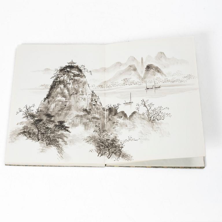 Album, med tuschmålningar, Kina, 1900-tal.