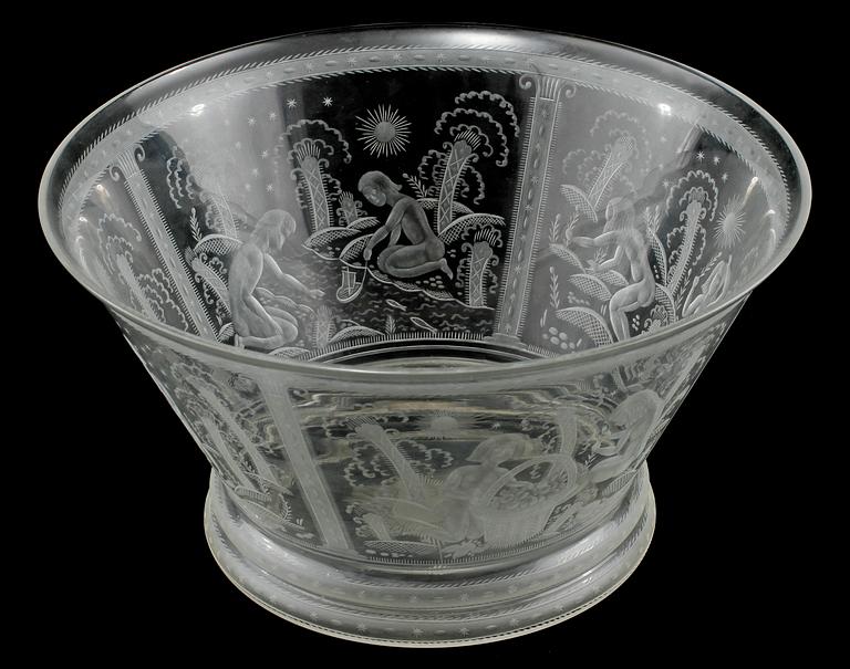 EDWARD HALD, skål, glas, Orrefors, signerad och daterad 1926.
