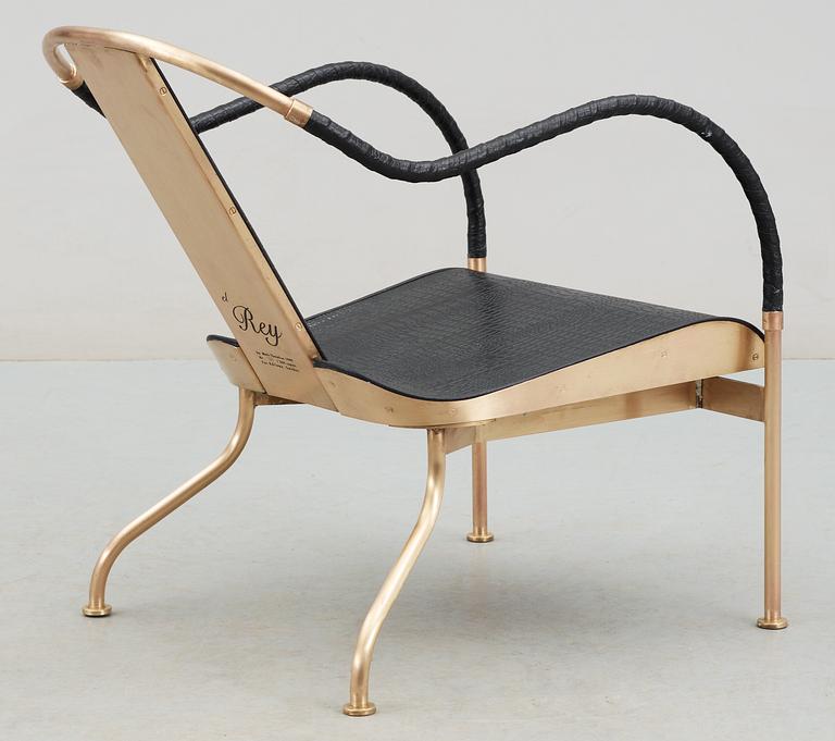 A Mats Theselius 'El Rey' brass and leather easy chair, Källemo AB, Värnamo, Sweden.