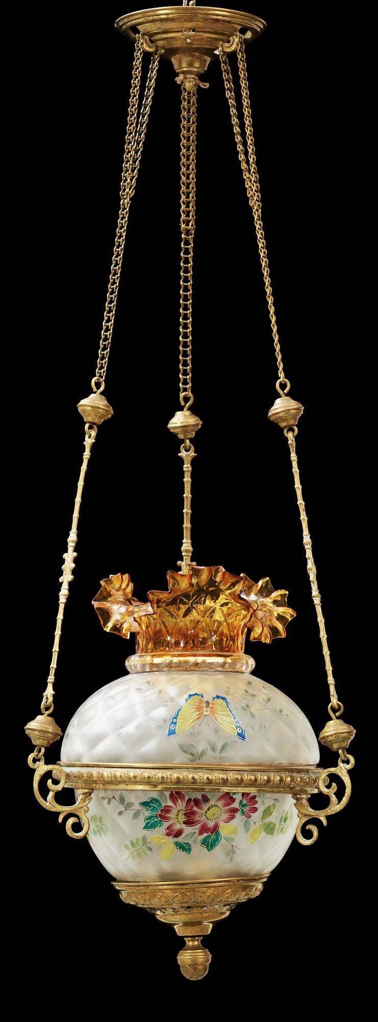 MÅNSKENSLAMPA, glas och mässing, 1800-talets slut.