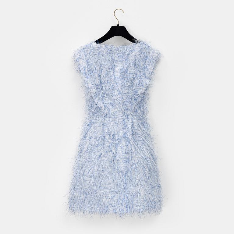 Chanel, dress, a white and blue metallic dress, size 34.