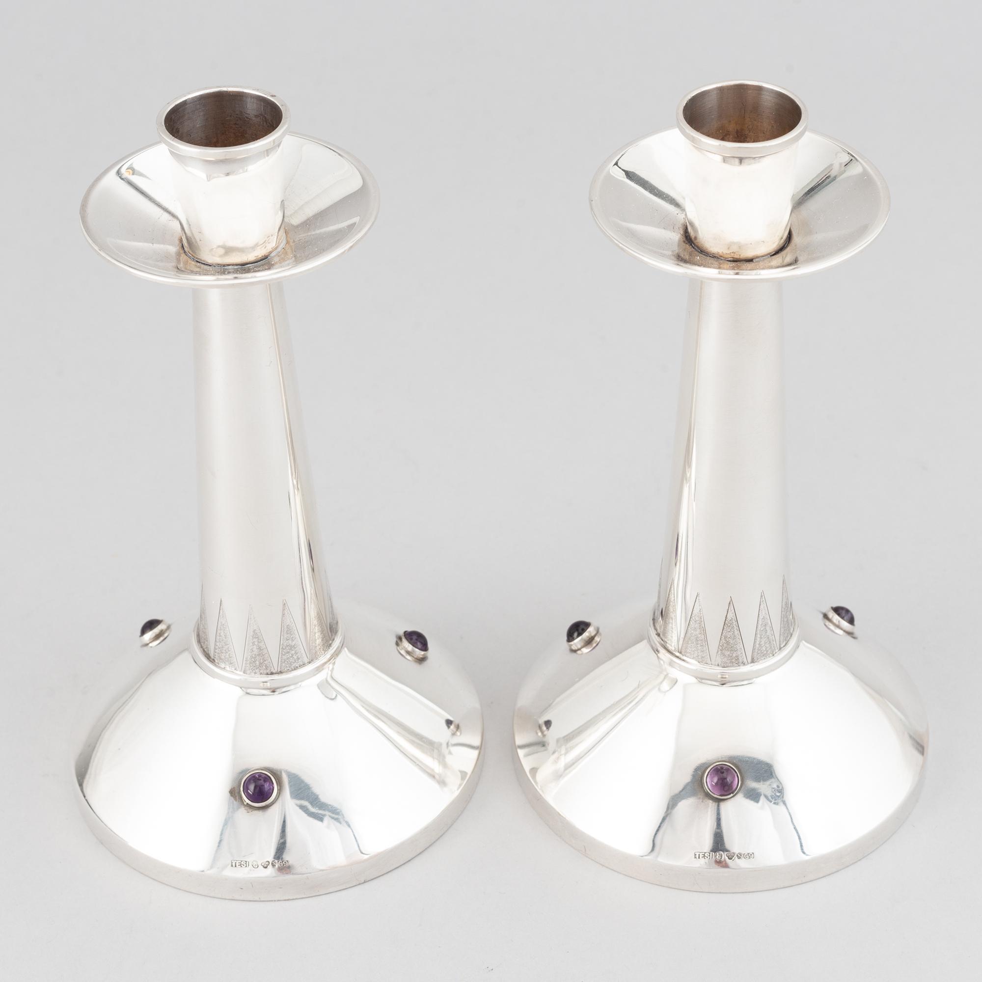 A pair of swedish silver candlesticks, TESI, Göteborg 1957.