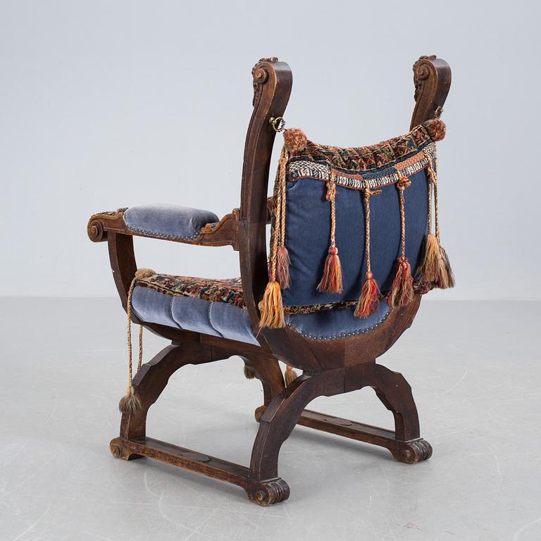 KARMSTOL, nyrenässans "Dantestol". H.F Jansen & Zonen Amsterdam, omkring sekelskiftet 1800/1900.