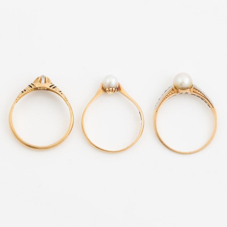 Ring, six pieces, 18K gold with, among other things, pearls and rose-cut diamond.