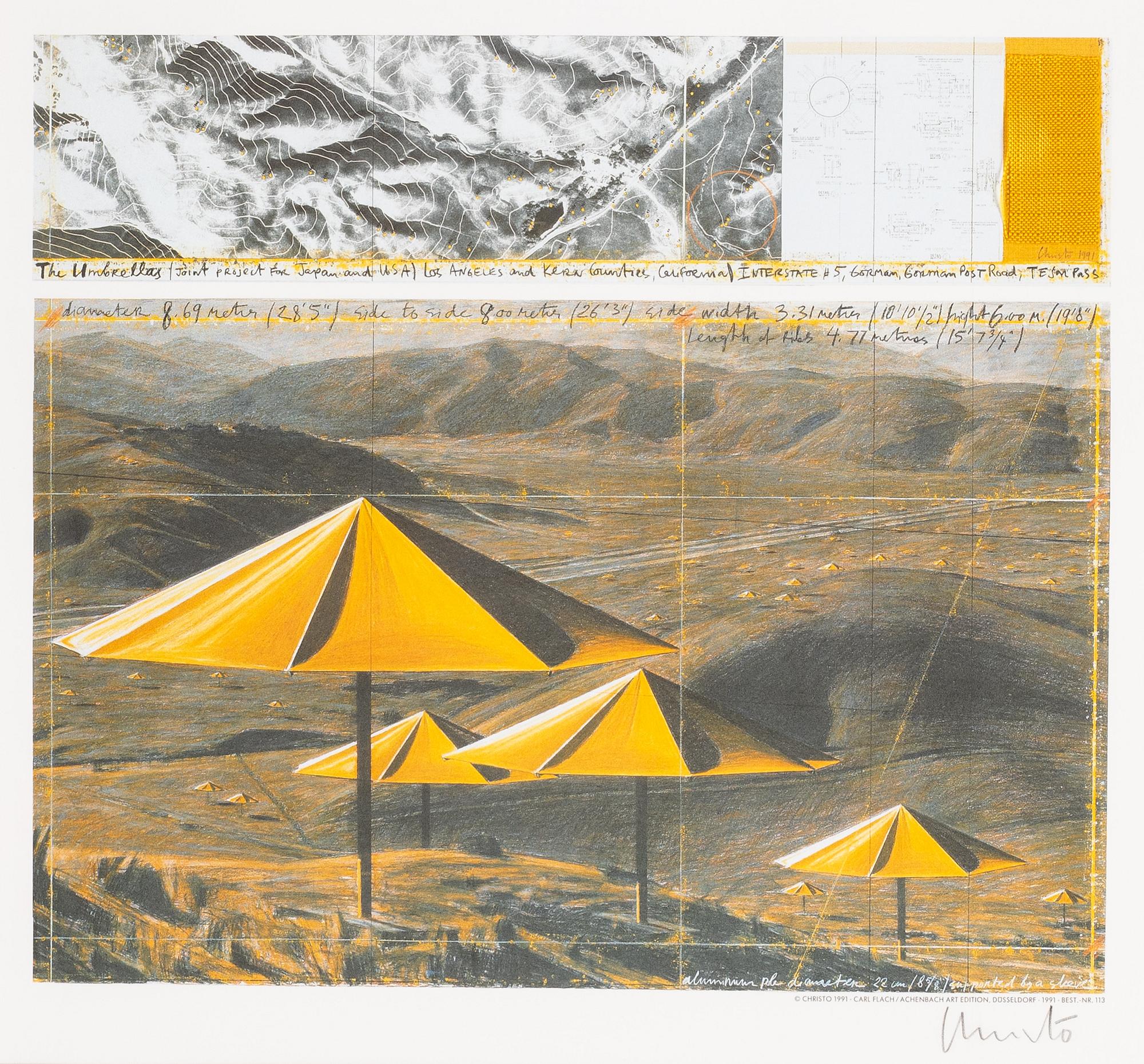 Christo & Jeanne-Claude, diptych, colour off set with fabric, 1991, signed.