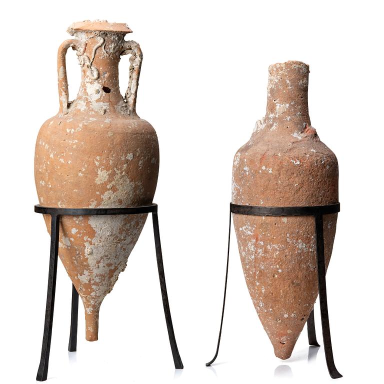 Two pottery Mediterranean presumably Roman time amphoras.