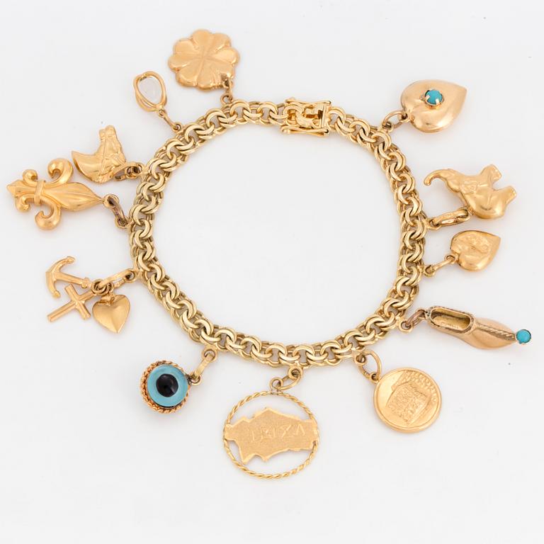 CHARM BRACELET, 14K gold.