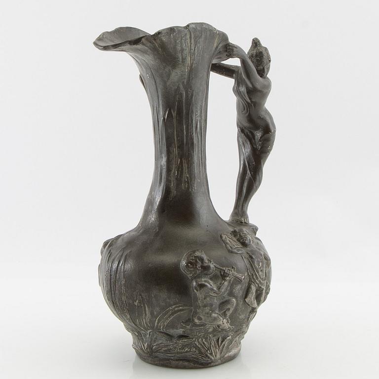 Jean-Maurice Petizon, Vase, Art Nouveau, pewter, France.