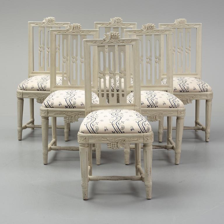 A set of six swedish gustavian chairs, ca 1800.