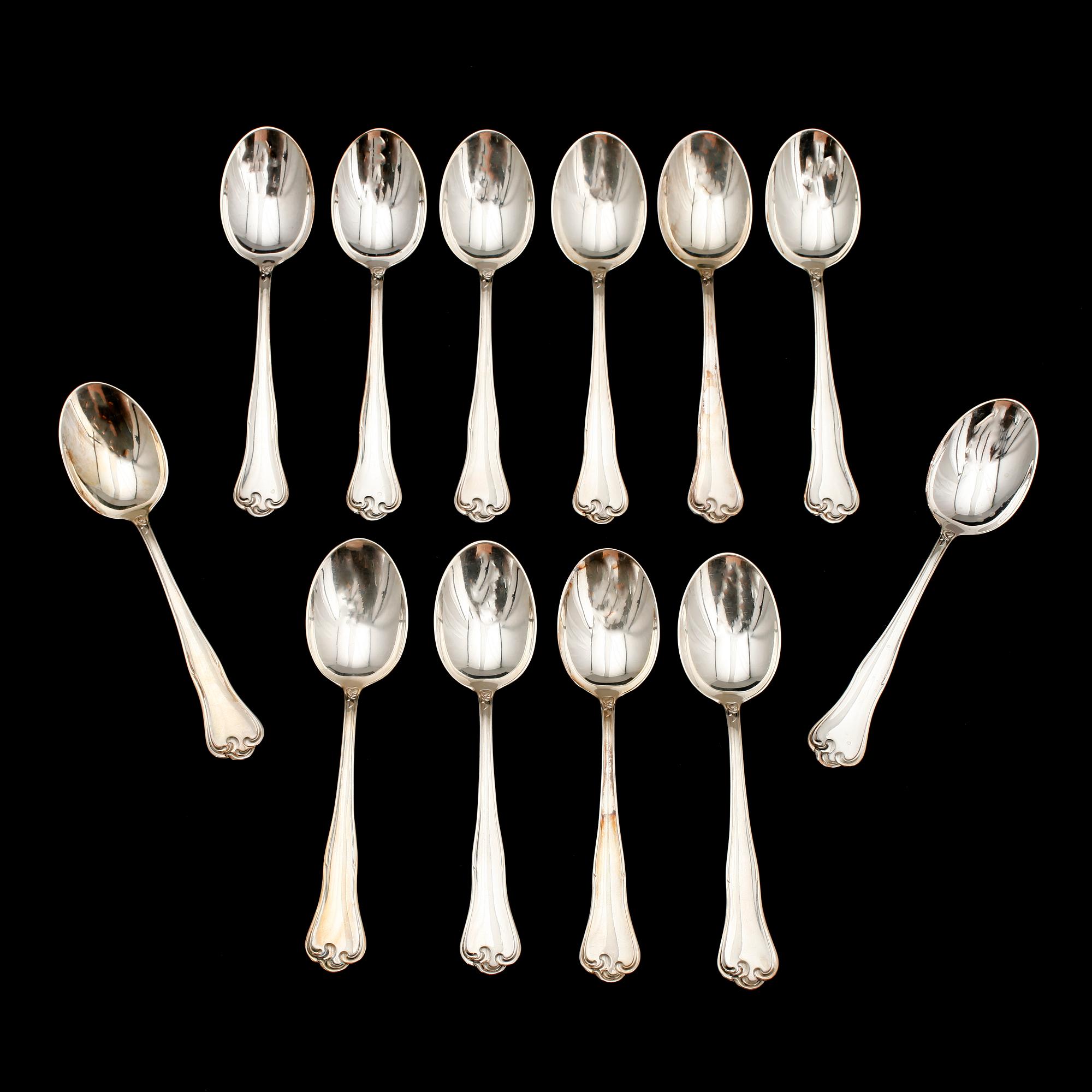 BORDSSKEDAR, 12 st, silver, Mema, Stockholm 1956. Vikt ca 434 g.