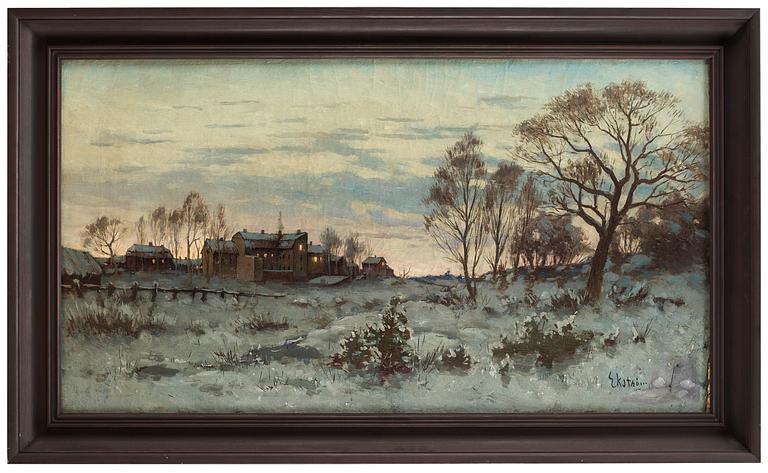 Per Ekström, Vinterlandskap, skymning (Stockholms utkanter) [Winterlandscape, sunset, on the outskirts of Stockholm].