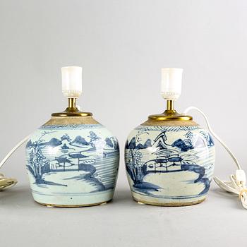 A set of two Chinese porcelain 19th century table lamps.