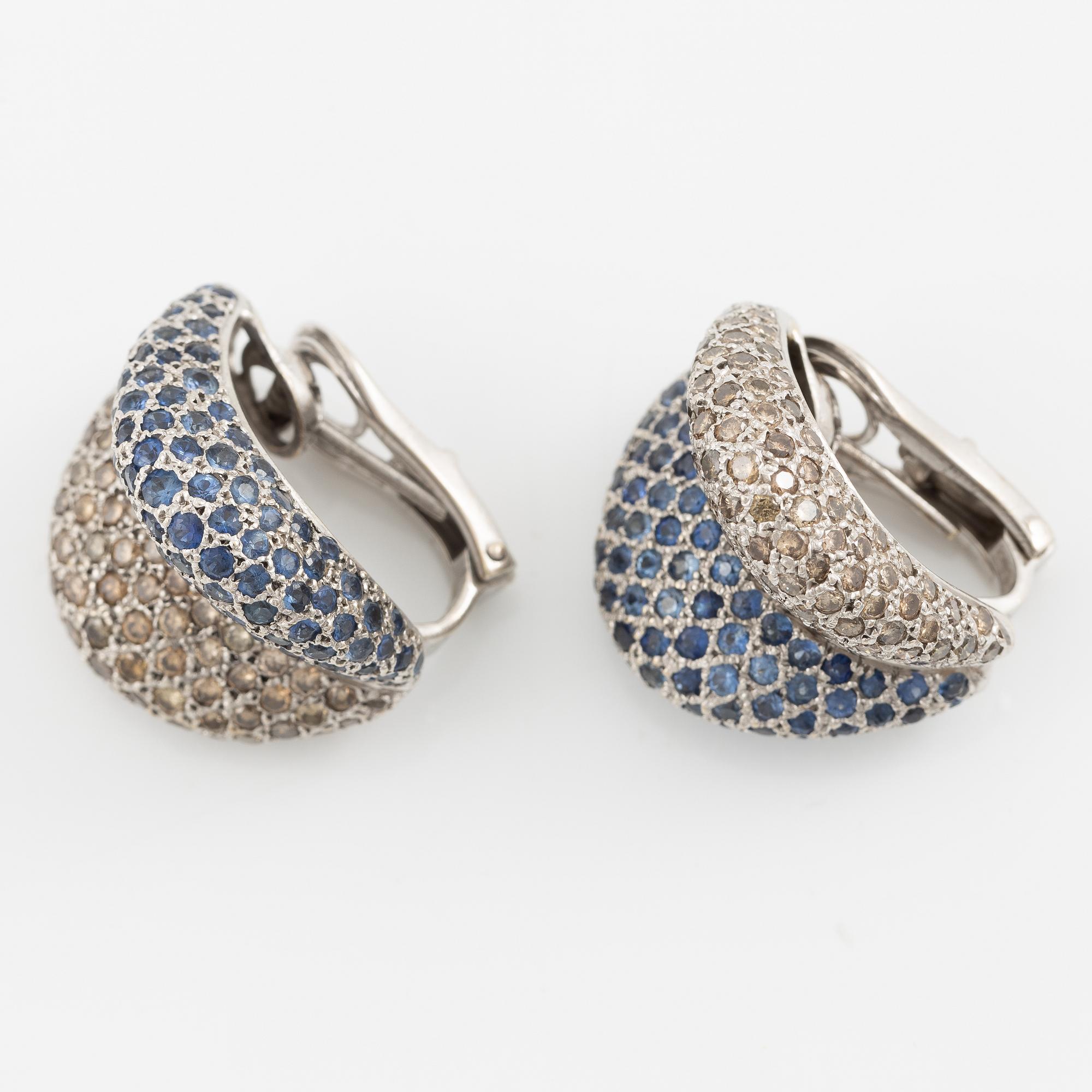 Earrings, a pair, 18K white gold with sapphires and diamonds.